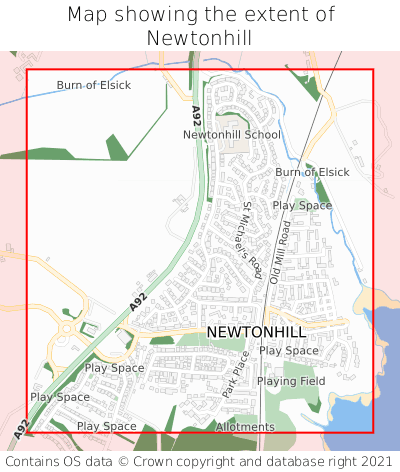 Map showing extent of Newtonhill as bounding box