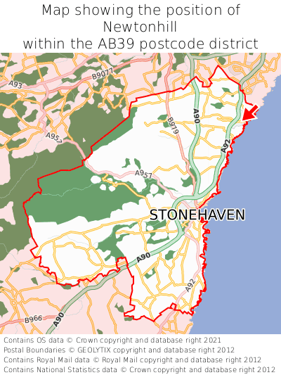 Map showing location of Newtonhill within AB39