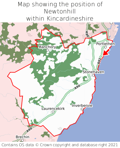 Map showing location of Newtonhill within Kincardineshire