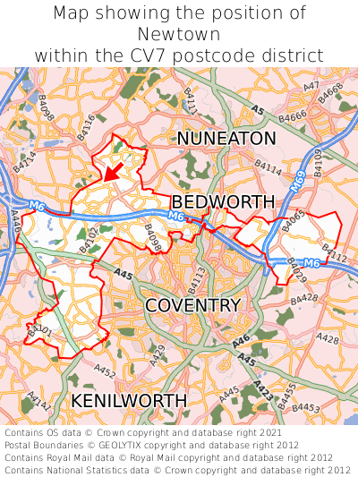 Map showing location of Newtown within CV7