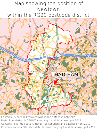 Map showing location of Newtown within RG20