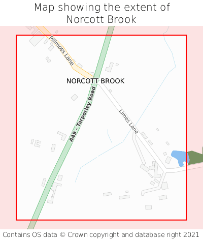 Map showing extent of Norcott Brook as bounding box