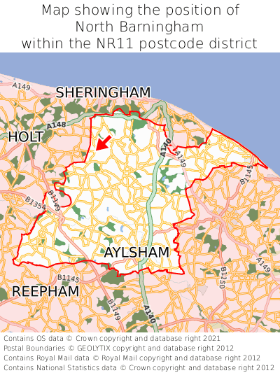 Map showing location of North Barningham within NR11