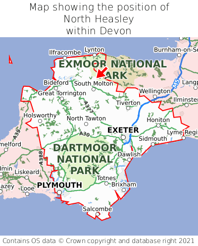 Map showing location of North Heasley within Devon