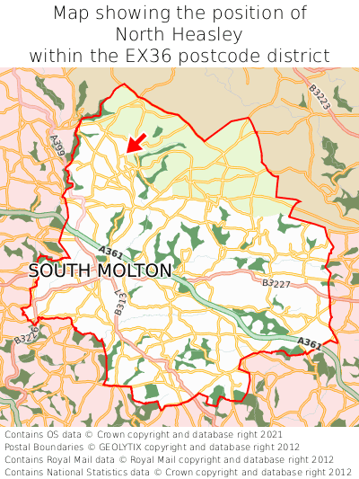 Map showing location of North Heasley within EX36