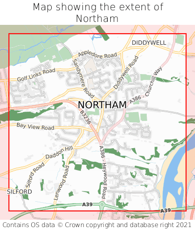 Map showing extent of Northam as bounding box