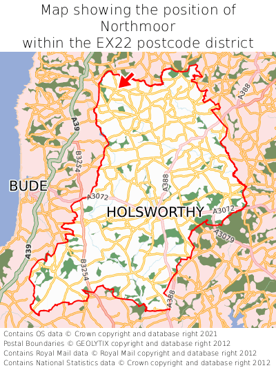 Map showing location of Northmoor within EX22