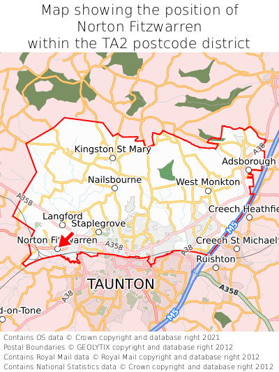 Map showing location of Norton Fitzwarren within TA2