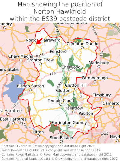 Map showing location of Norton Hawkfield within BS39