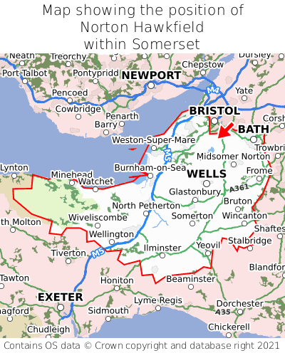 Map showing location of Norton Hawkfield within Somerset