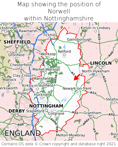 Map showing location of Norwell within Nottinghamshire