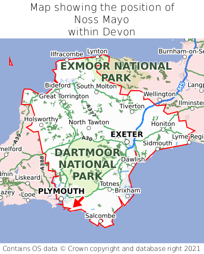 Map showing location of Noss Mayo within Devon