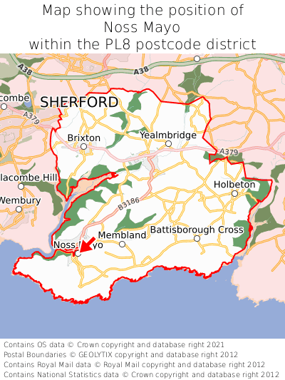 Map showing location of Noss Mayo within PL8