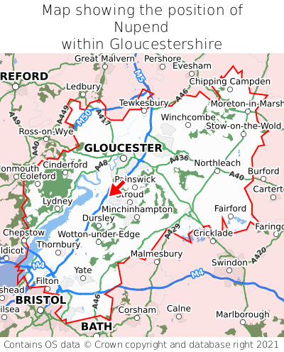 Map showing location of Nupend within Gloucestershire