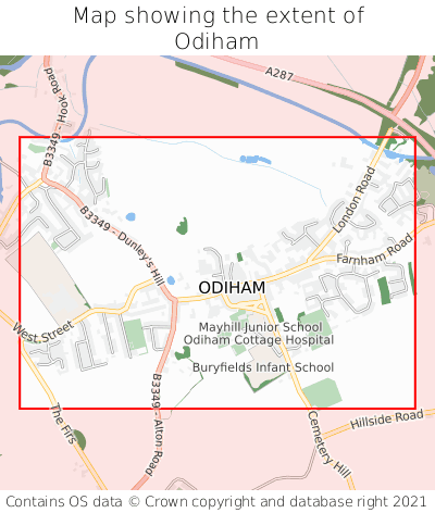 Map showing extent of Odiham as bounding box