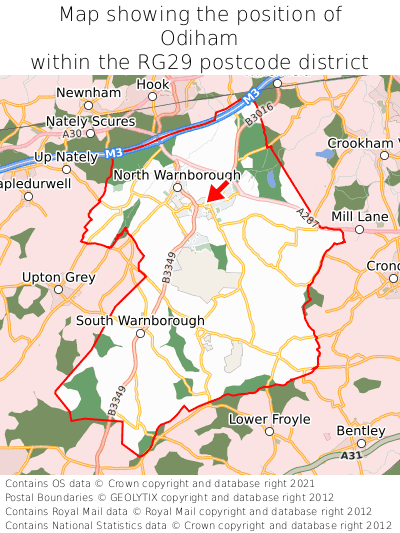 Map showing location of Odiham within RG29