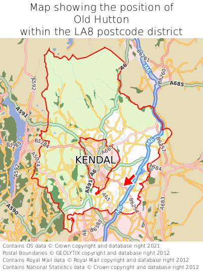 Map showing location of Old Hutton within LA8