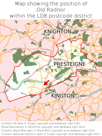 Map showing location of Old Radnor within LD8