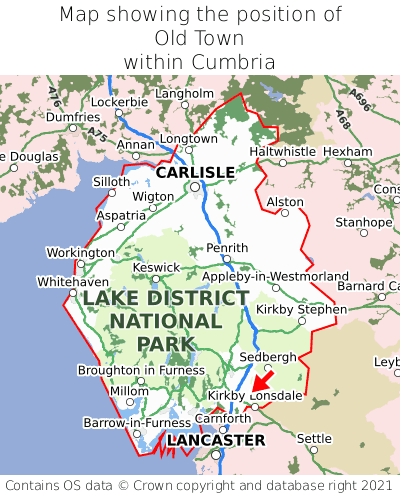 Map showing location of Old Town within Cumbria