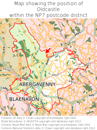 Map showing location of Oldcastle within NP7