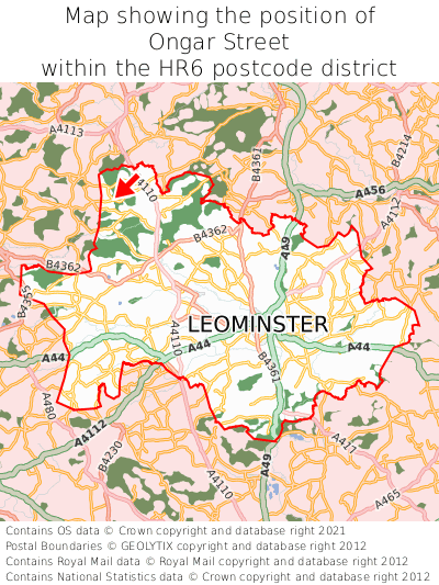 Map showing location of Ongar Street within HR6