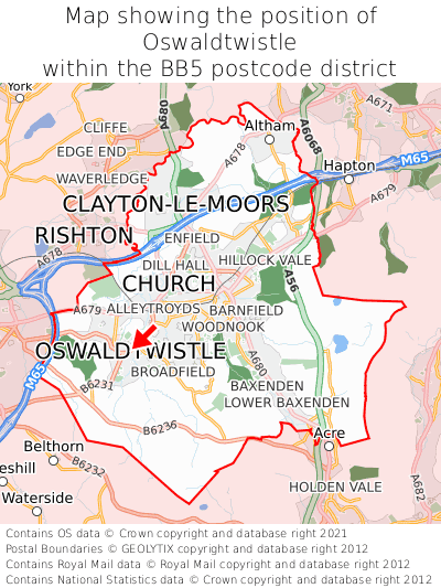 Map showing location of Oswaldtwistle within BB5