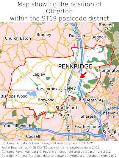 Map showing location of Otherton within ST19