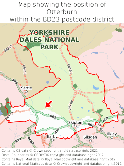 Map showing location of Otterburn within BD23