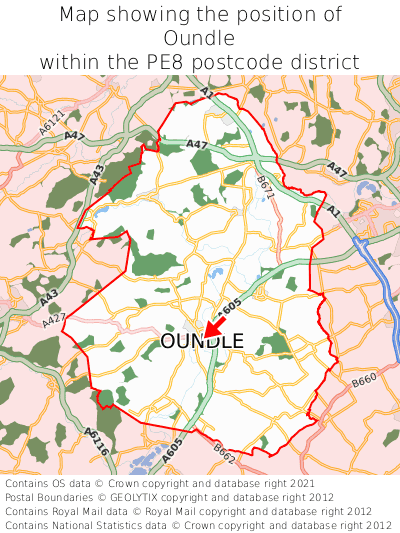 Map showing location of Oundle within PE8