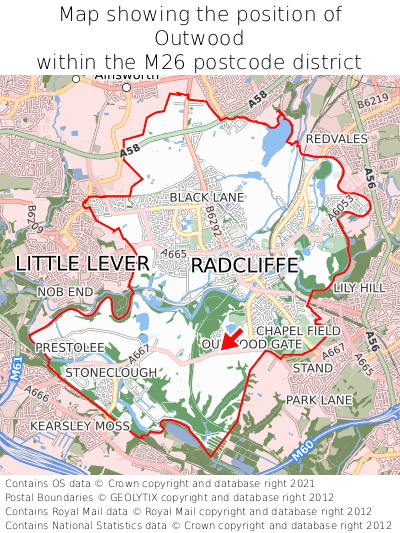 Map showing location of Outwood within M26