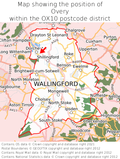 Map showing location of Overy within OX10