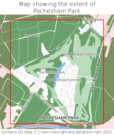 Map showing extent of Pachesham Park as bounding box