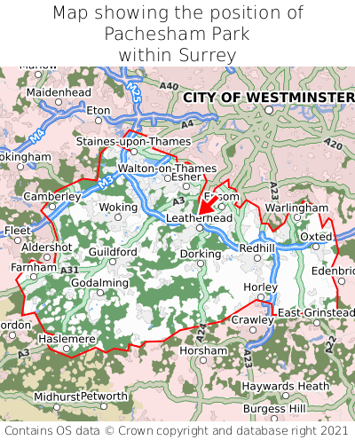 Map showing location of Pachesham Park within Surrey