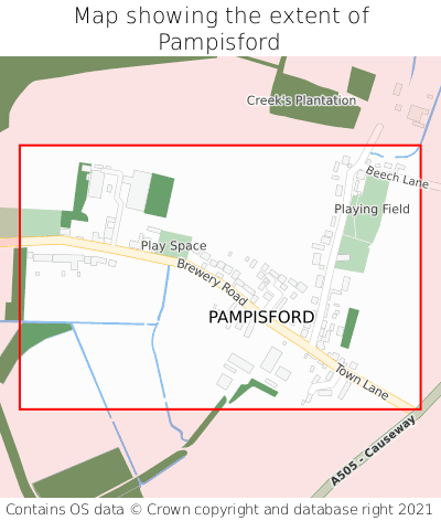 Map showing extent of Pampisford as bounding box