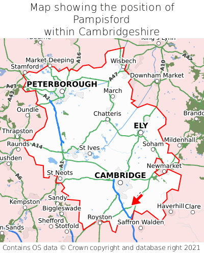 Map showing location of Pampisford within Cambridgeshire