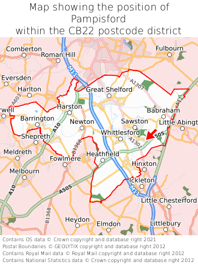 Map showing location of Pampisford within CB22