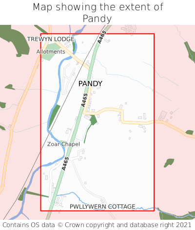 Map showing extent of Pandy as bounding box