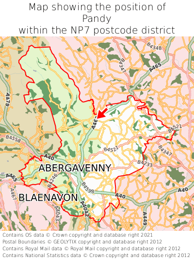 Map showing location of Pandy within NP7