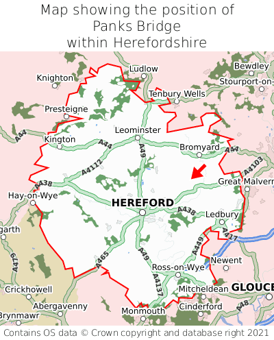 Map showing location of Panks Bridge within Herefordshire