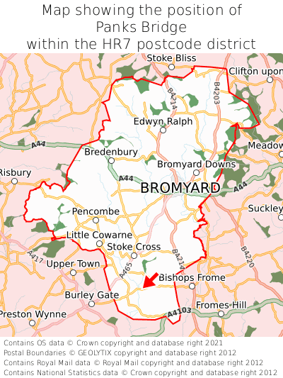 Map showing location of Panks Bridge within HR7