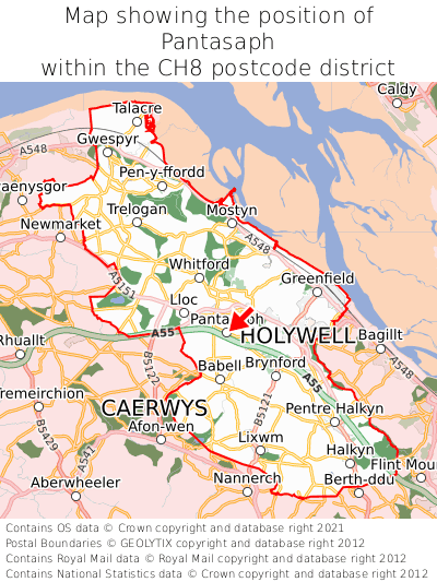 Map showing location of Pantasaph within CH8