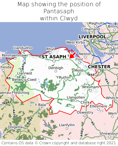 Map showing location of Pantasaph within Clwyd