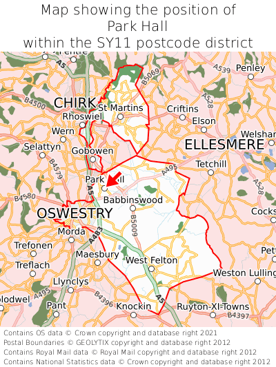 Map showing location of Park Hall within SY11