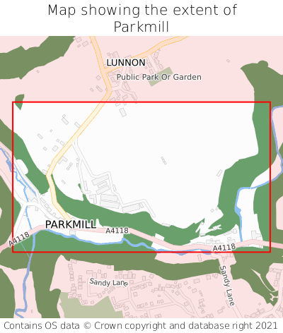 Map showing extent of Parkmill as bounding box