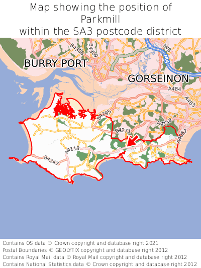 Map showing location of Parkmill within SA3