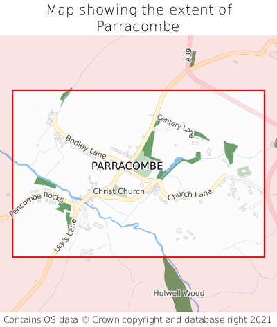 Map showing extent of Parracombe as bounding box