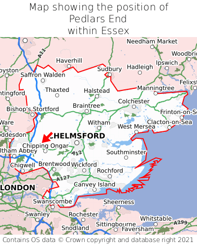 Map showing location of Pedlars End within Essex
