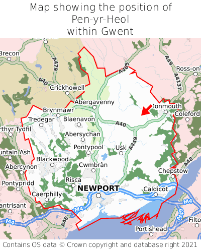 Map showing location of Pen-yr-Heol within Gwent
