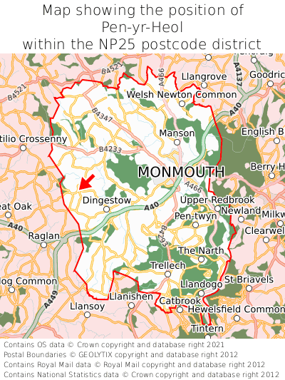 Map showing location of Pen-yr-Heol within NP25