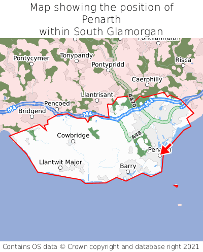 Map showing location of Penarth within South Glamorgan